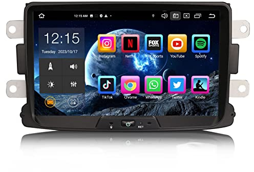 Erisin 8 Zoll 8-Kern 4GB RAM+64GB ROM Android 14 Autoradio Bluetooth mit GPS Navigation für Renault Dacia Duster Logan Sandero Dokker Lodgy Wireless Carplay Android Auto WiFi DAB+ USB RDS OBD2 Canbus