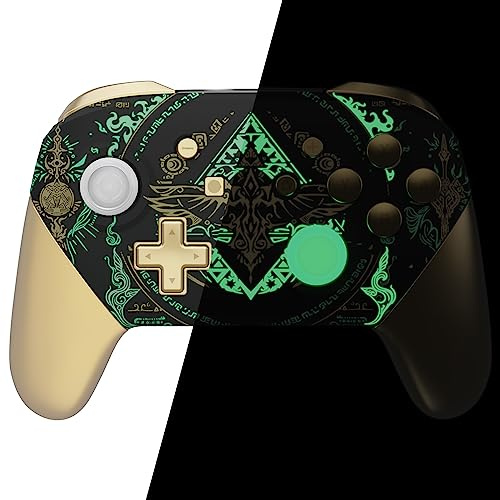 eXtremeRate Glow in Dark - Totem of Kingdom Svart Frontplatta Bakplatta Handtag för Nintendo Switch Pro Controller, Glänsande DIY Byte Grepphölje Skalskydd för Nintendo Switch Pro - Controller Ingår INTE