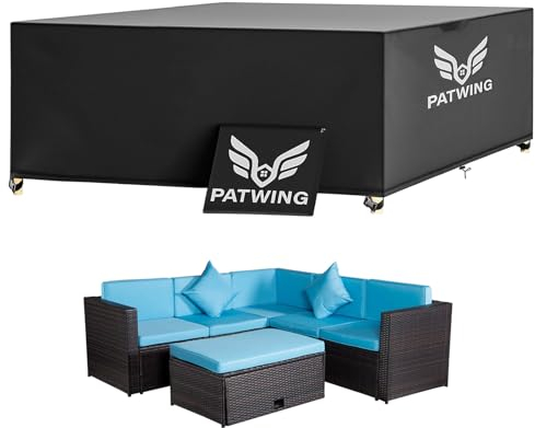 PATWING Funda Muebles Exterior Impermeable,600D Oxford Funda Mesa Jardin Impermeable,Resistente Al Viento Los Rayos Anti-UV Antipolvo Funda Protectora Muebles Jardin(270*180*89cm)
