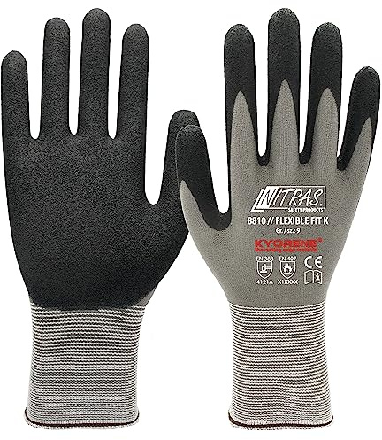 Nitras 8810 FLEXIBLE FIT K (12 Paar) Arbeitshandschuhe - Schutz-Handschuhe für die Arbeit - EN 388 - Grau/Schwarz (8)