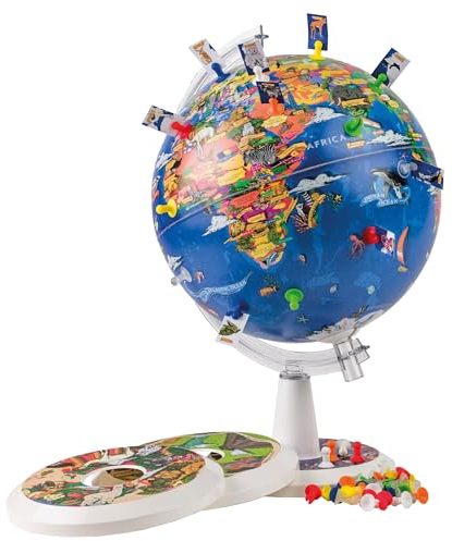 TOPGLOBE 26 cm großer Globus Meine Welt Grafische Darstellung + Sicherheits-Saugstifte + Pin-Karten + Abnehmbare Grafikständer