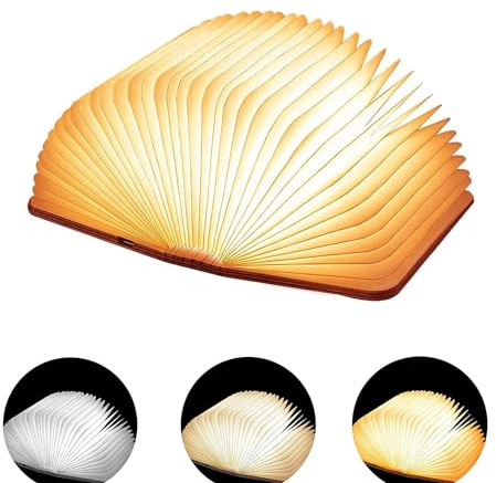 Golleskk Wooden Book Light, 360° Foldable Rechargeable Elegant Indoor Decorative LED Lamp, Three Color Modes for Home, Office, Library Decor, Gift (Small Walnut)
