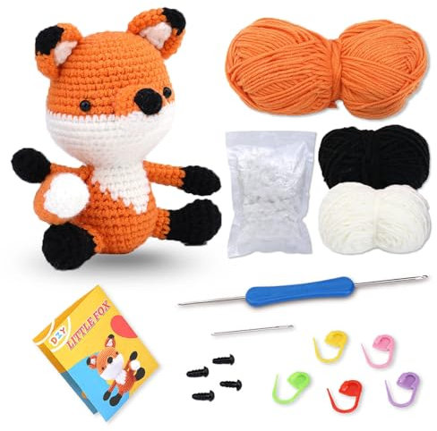 Uposao Häkelset für Anfänger,Niedliches Fuchs Häkeltiere Set Wal Häkel Starter Set Strickset mit Häkelnadeln Garn Schritt für Schritt Anleitungs Tutorials Häkelset für Anfänger Erwachsene