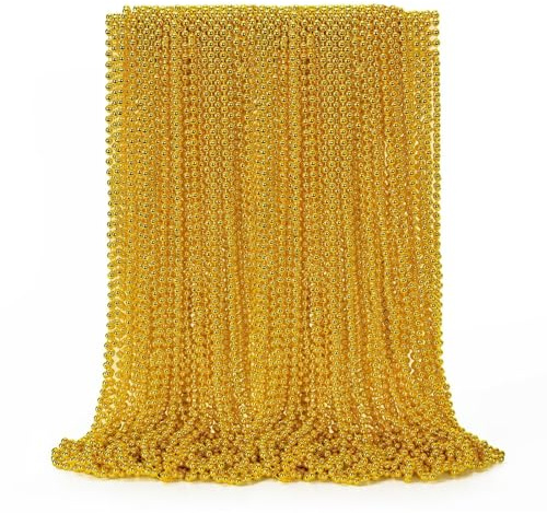 EOBOH Mardi Gras Perlen, Halskette, metallisch, 83,8 cm, Kostümzubehör, Festival-Parade, Überwurf, Zubehör-Set für Karneval, Feiern, Dekoration, 12 Stück, Gold, Einheitsgröße