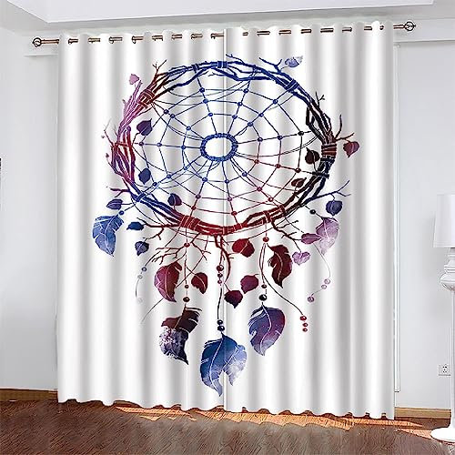 Verdunklungsvorhänge Kinderzimmer Lila Feder-Traumfänger 2 Stück Vorhang Blickdicht Ösenschal Kindergardinen Junge Verdunklungsgardine Größe: 2 X 170 X 200 Cm - Rauschunterdrückung Wärmedämm -0S3R+H4A
