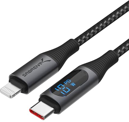 SABRENT Cavo da USB-C a Lightning con Smart Display [1M], Certificazione Apple MFI, Ricarica da 60W e Velocità di Trasferimento Dati di 480Mbps per Telefoni, iPad, iPod, MacBook (CB-C2L1)
