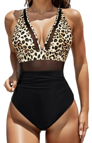 JTSONN Costume da Bagno Intero Donna Rete Sexy Costumi Intero Collo a V con Spalline Regolabili Push Up Costumi Interi Donna Beachwear Swimsuit Spiaggia Estate