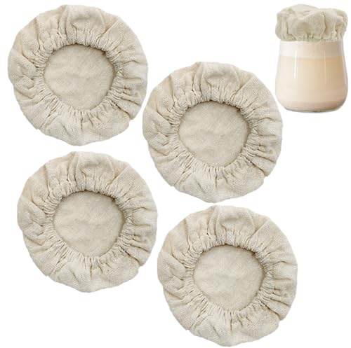 DanziX Sourdough Basket Liner Cloth, 4 Pack Bread Proofing Basket Cloth Reusable Yeast Bread Baking Elastics Bowl Covers,Fabric Bread Fermentation Cover,Fit Jars Mouth from 3-4 inch