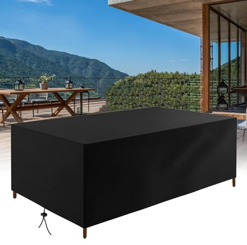 HNKDKJ Funda Muebles Jardin Cubierta for Patio 220x130x75cm/LxWxH Rectangular/Cubos Funda Protectora Funda Muebles Exterior Impermeable Fundas Exteriores para Muebles de Jardín-Negro
