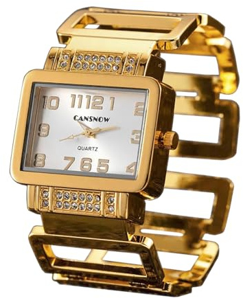 CANSNOW Elegant Damen Strass Spangenuhr Uhren Damen Armreif Armbanduhr Armspange Damenuhr mit geschwungenem Metall-Armband