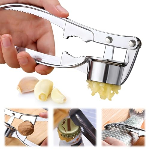 Prensa de ajo 4 en 1 de acero inoxidable; prensas de ajo; trituradora de ajo; cortador de ajo; picadora de ajo; picadora de ajo; triturador de ajo; picador de especias de ingredientes; picadora de