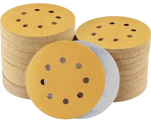 Sruhrak 100 Stück Schleifpapier 125mm Klett 240 Körnung | Runde Schleifscheiben Set für Exzenterschleifer zum Schleifen von Holz, Metall und Farbanstrichen