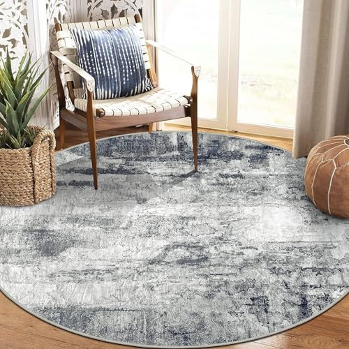 Capslpad Modern Abstract Round Rug ø160cm Washable Living Room Rug Non-slip Soft Carpet Short Pile Faux Wool Boho Art Floor Carpet for Living Room Bedroom Home Office Dining Room Kitchen Decor, Gery
