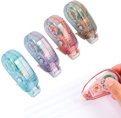 WHYCNJL 4 Stücke Kleberoller Fotokleber Doppelseitig Selbstklebend, Kleberoller Maus Stempelzubehör,Scrapbook Zubehör Klebemaus zum Basteln von Fotoalben,Karten,Fotos,Basteln,Tagebuch,6mm x 4m