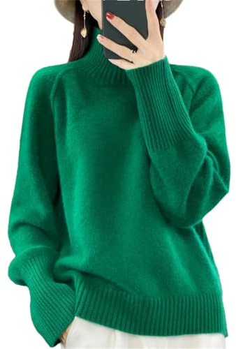 Maglione da donna a collo alto sciolto 100% lana merino spessa manica lunga maglione casual, GN8, L