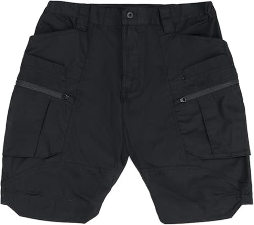 PBTMCD Taktische Herren-Trainingsshorts Mit Mehreren Taschen, Outdoor-Jogging-Kampf-Jagd-Shorts, Lässige Camouflage-lose Shorts, Elastische Taille(Bk,XXL)