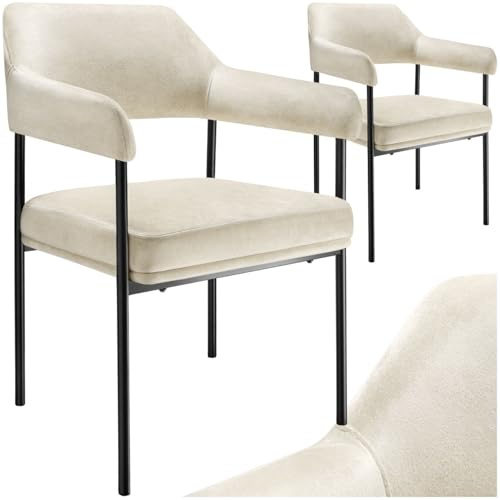 tectake® Lot de 2 Chaises de Salle à Manger rembourrées Modernes Chaise Velours Fauteuil Salon Style Scandinave Pieds en Acier Élégant avec Accoudoirs Chaise pour Coiffeuse, Chambre, Coiffeuse