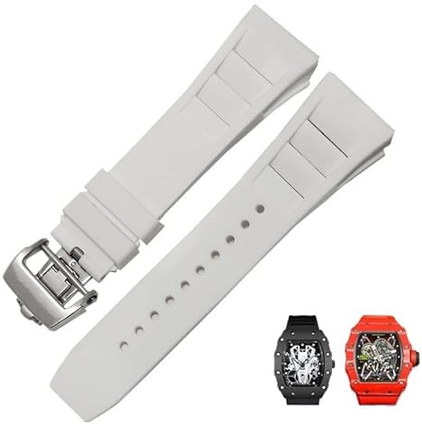 HWGO Gummi-Silikon-Uhrenarmband für RICHARD MILLE RM011-Serie. Silikonband-Zubehör, Herren-Uhrenarmband, 25–20 mm(White,25mm Gold Buckle)