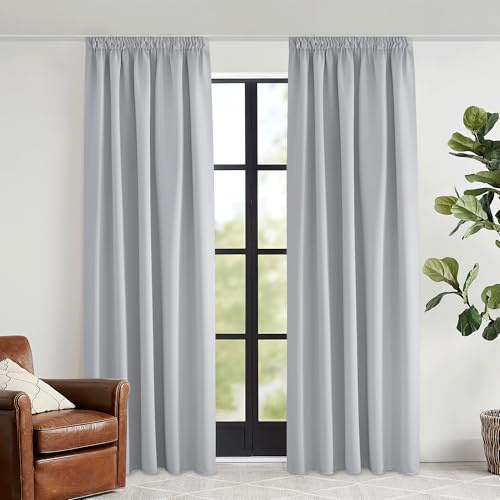 KGORGE Blickdichte Vorhänge Hitzeschutz Thermovorhang mit Kräuselband | Hellgrau,2er Set,240 x 140 cm(HxB),Thermo Vorhang gegen Hitze für Schienensystem,Verdunkelung,Sonnenschutz,für Wohnzimmer