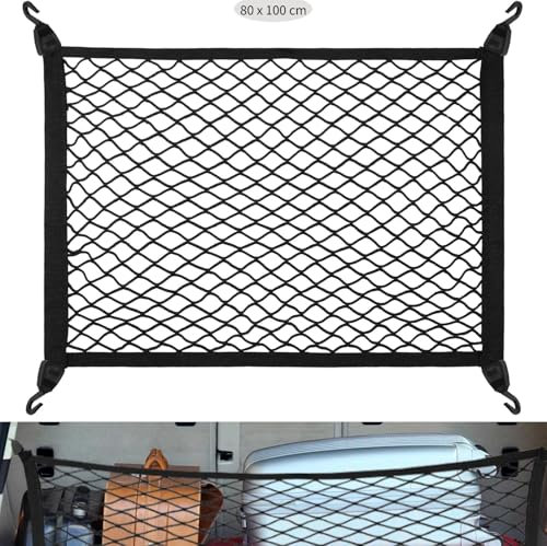 Zocipro Kofferraum Netz, 80 x 100 cm Kofferraumnetz Gepäcknetz Auto Erweiterbar auf 210 x 140 cm, Gepäckraumnetz, Kofferraum Netz Ladungssicherung mit 4 ABS Haken für die Meisten Autos