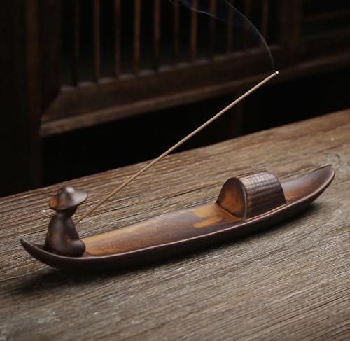 Ceramic Incense Stick Holder - Chinese Fishing Boat Design Ash Catcher - Durable Heat-Resistant Tray for Meditation, Yoga, Relaxation, Home and Office Décor - Mess-Free and Stylish Incense Burner Gift