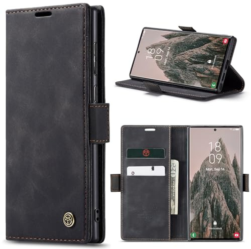 Azororo Handyhülle für Samsung Galaxy S24 Ultra 5G Hülle Premium Lederhülle Flip Case Magnet Tascher Kartenfach Standfunktion Klapphülle Schutzhülle für Samsung Galaxy S24 Ultra, Schwarz