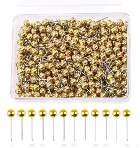 400 Stück Goldkopf Anstecknadeln, Selbstklebende Kunststoffkopf Stecknadeln mit Stahlspitze für Pinnwand, Büro und DIY-Projekte (4 x 15 mm)
