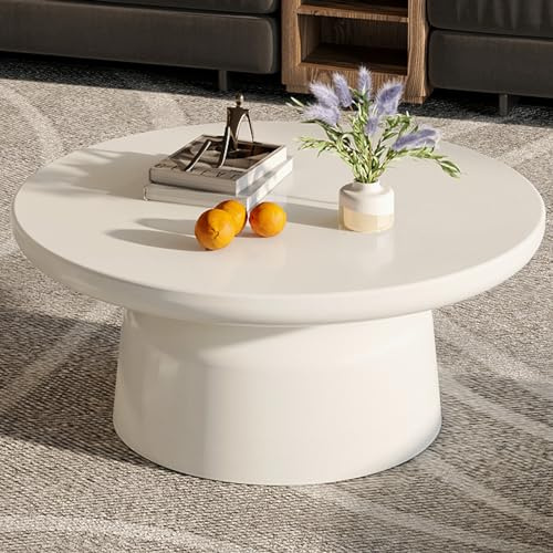 Miuuod Table basse ronde de 80 cm, table basse moderne blanc crème pour les petites pièces, chambre à coucher, salon et bureau