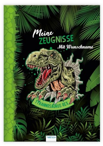 Zeugnismappe mit Namensgravur - A4 - Dino - wattierter Einband - 10 Einlagen