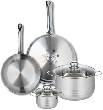 Elo Batterie cuisine 2 poêles 24/28 cm et 2 faitouts 12/20 cm | Lot de 4 pour équiper toute la cuisson, 2 poêles et 2 faitouts inox, 24 28 12 20 cm, Induction four gaz vitrocéramique