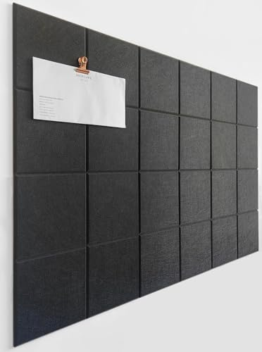 DECORETTA Filz Pinnwand (6er Set) | Große, Moderne Alternative zur Korkplatte | Filzfliesen mit Klebepads für Fotos, Memos, Vision Board, Gebetsbrett & Dart-Wandschutz | Büro, Klassenzimmer – Schwarz