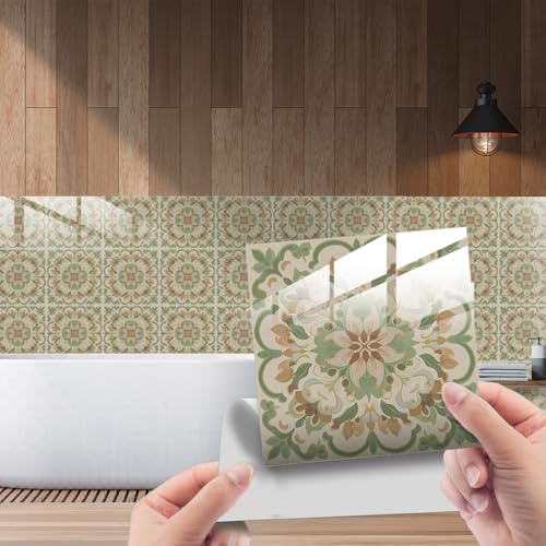 HORIWE Mandala Retro Fliesenaufkleber PVC Wasserdicht Wandaufklebe 24 Stück | Wasserdicht & ölfest Selbstklebende Tapete Einfach Anzubringen Fliesen Folie für Küche, Schrank, Möbel, Tisch, Badezimmer
