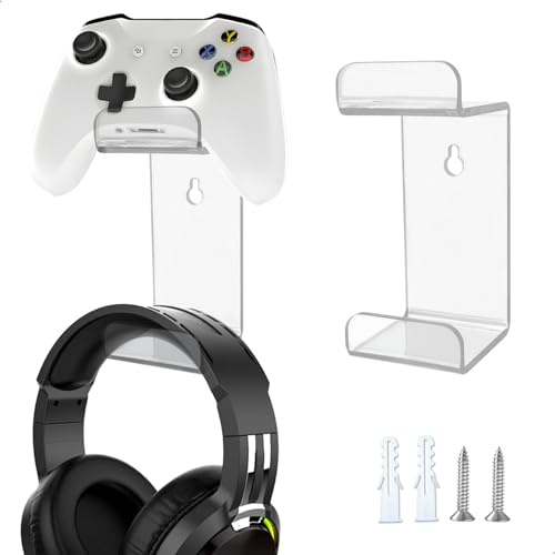fuxunamz Support Casque Audio, Repose Casque Suspension Murale, 2 Pièces Support Casque Gamer, Acrylique Porte Casque Contient 4 Écouteurs, s'adapte à Tous Les Écouteurs, Transparent