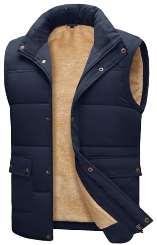 Xnova Chaleco Hombre con Forro Polar Casual Chaqueta sin Mangas Invierno, Cálido Fleece Vest Chalecos con Bolsillo y Cremallera (Azul, L)