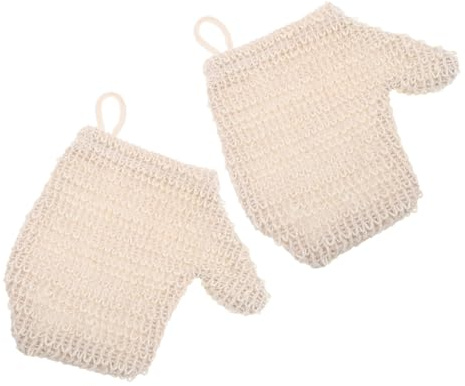 BESPORTBLE Dual-sided Exfoliating Gloves 2pcs Body Scrub Gloves for Shower Bathing Mitts with Ramie and Cotton Linen Fabric Deep Cleansing Spa for Women and Men