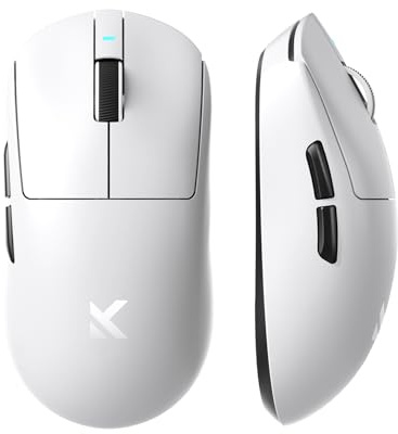 FOXMM x MCHOSE A7 Pro Souris Superlight 59 g, Capteur 26 000 DPI, 6 DPI Réglables, Taux de Polling 8K Hz Ultra Rapide, Souris de Jeu sans Fil BT/2,4 GHz/Filaire, Batterie 200 Heures Blanc