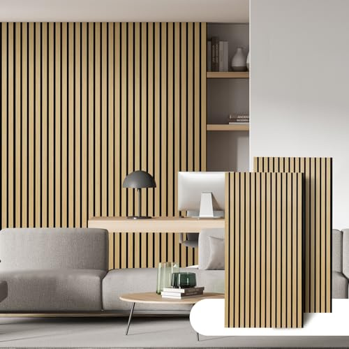 Jaxguom Akustikpaneele Holz 120x60cm,4 Stück Wandpaneele Holz zur Raumakustik-Verbesserung,3D Paneele Wand für Innenräume,Wandverkleidung,Holzpaneele Wand mit Holzfurnier & Filz,Eiche