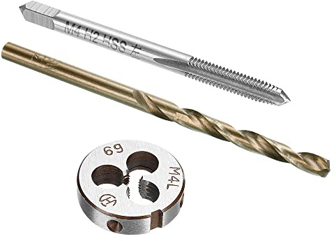 OYSKGNCMW Set di Maschi e filiere e Punte da Trapano, Maschio per fresatura con Filettatura Sinistra M4 x 0,7 e filiera Tonda, Punta elicoidale in Acciaio rapido al Cobalto da 3,3 mm