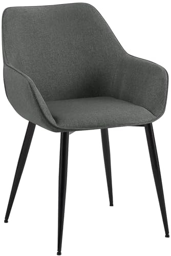 CLP Esszimmerstuhl gepolstert mit Lehne Luena, Küchenstuhl mit Samt oder Stoff, Sessel mit Metallgestell schwarz bis 150 kg belastbar Farbe dunkelgrau Material Stoff
