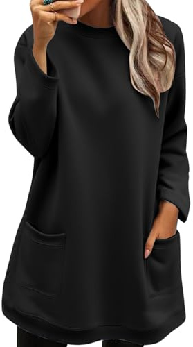 Nidddiv Jersey largo para mujer, informal, para leggins, elegante, cálido, sudadera de invierno, informal, suelto, vestido de ocio, monocolor, camiseta ligera de manga larga con bolsillos