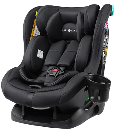 Cozy N Safe Fitzroy+ i-Size Car Seat 40-150cm, Extended Rear Facing, Forward & Rear Facing, 5 Point Harness, Side Impact Protection, Adjustable Headrest, Cup Holder, Birth to 12 Years (Jet)