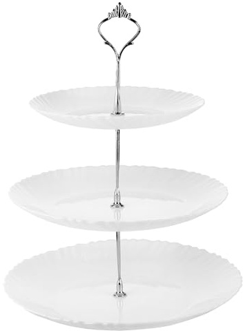 Festa Italia Etagere Glas - 3 Stöckig - Weiß Etageren - Kuchenständer Cupcake-Halter - Obstetageren - Obst Kekse Süßigkeiten Servierplatte - Gebäck gestuftes Serviertablett für Weihnachten