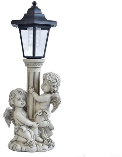 Lampada da giardino a energia solare, in resina, a forma di angelo, con illuminazione a energia solare, per cortile e patio, colore: grigio (pilastri solari)