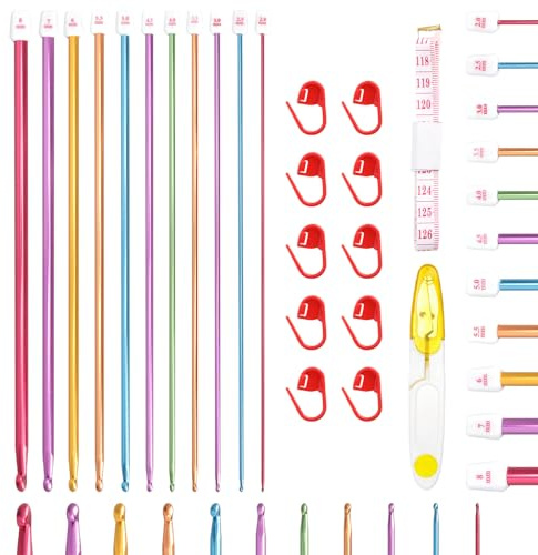 GZRXIOUS Tunisisk virknål set, 11 stycken tunisiska virknålar 2,0–8,0 mm, 27 cm lång aluminium tunisiska virknålar set för nybörjare, virknålar tunisiskt set för nybörjare