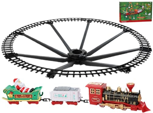 Juego de Tren de Navidad Juego de Tren de árbol de Navidad eléctrico Alrededor del árbol con luz y Sonido 2 Regalos de simulación de carruaje para niños, sin batería