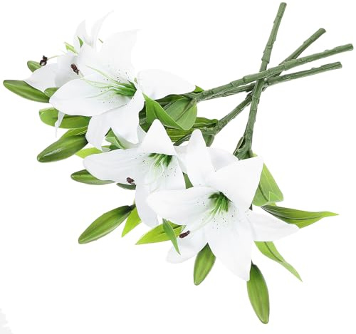 Ipetboom Bouquet di Gigli Artificiali Realistici 4 Pezzi Fiori di Giglio Finti Bianchi per Decorazioni Matrimonio Centrotavola e Allestimenti da Interno ed Esterno
