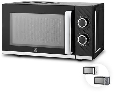 Swan Windsor Manual Microwave, 20L, 800W, 5 Power Levels, Defrost by Time, 30 Minute Timer, Non-slip Feet, Family Sized Microwave, Black, SM4424BLK