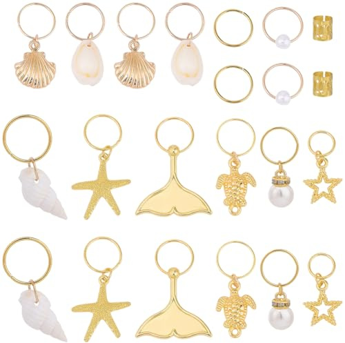 BEAMARKER 40Pcs Charms de dreadlocks en coquillage Charms de cheveux d‘océan Tortue d’été Starfish Mermaid Tail Animaux de mer en alliage Tresses Manches Boucles Pendants Bagues à clip pour cheveux af