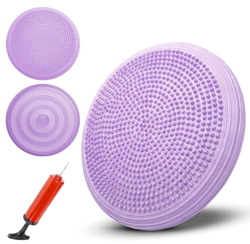 Tutamaz Luftkudde sittkudde uppblåsbar bollsittkudde balanskudde 34 cm, balansträning yoga matta massagebräda för core, koordination, fitness ryggträningsplatta (lila)
