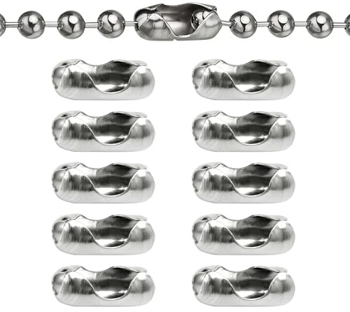 LIANRISES 10pcs Roller Blind Chain Connectors, Replacement Curtain Clips Ball Chain Cord Connector, Stainless Steel, Silver, Fits 4.5mm Roller, Roman and Vertical Blinds